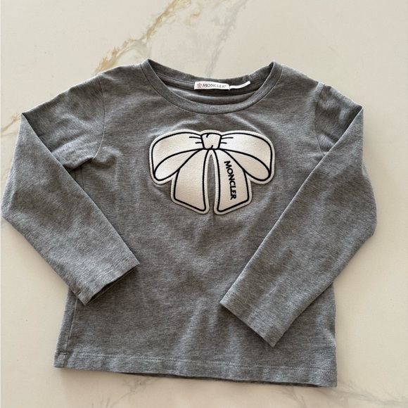Moncler Gray Long Sleeve Tee with White Bow - Picture 1 of 7